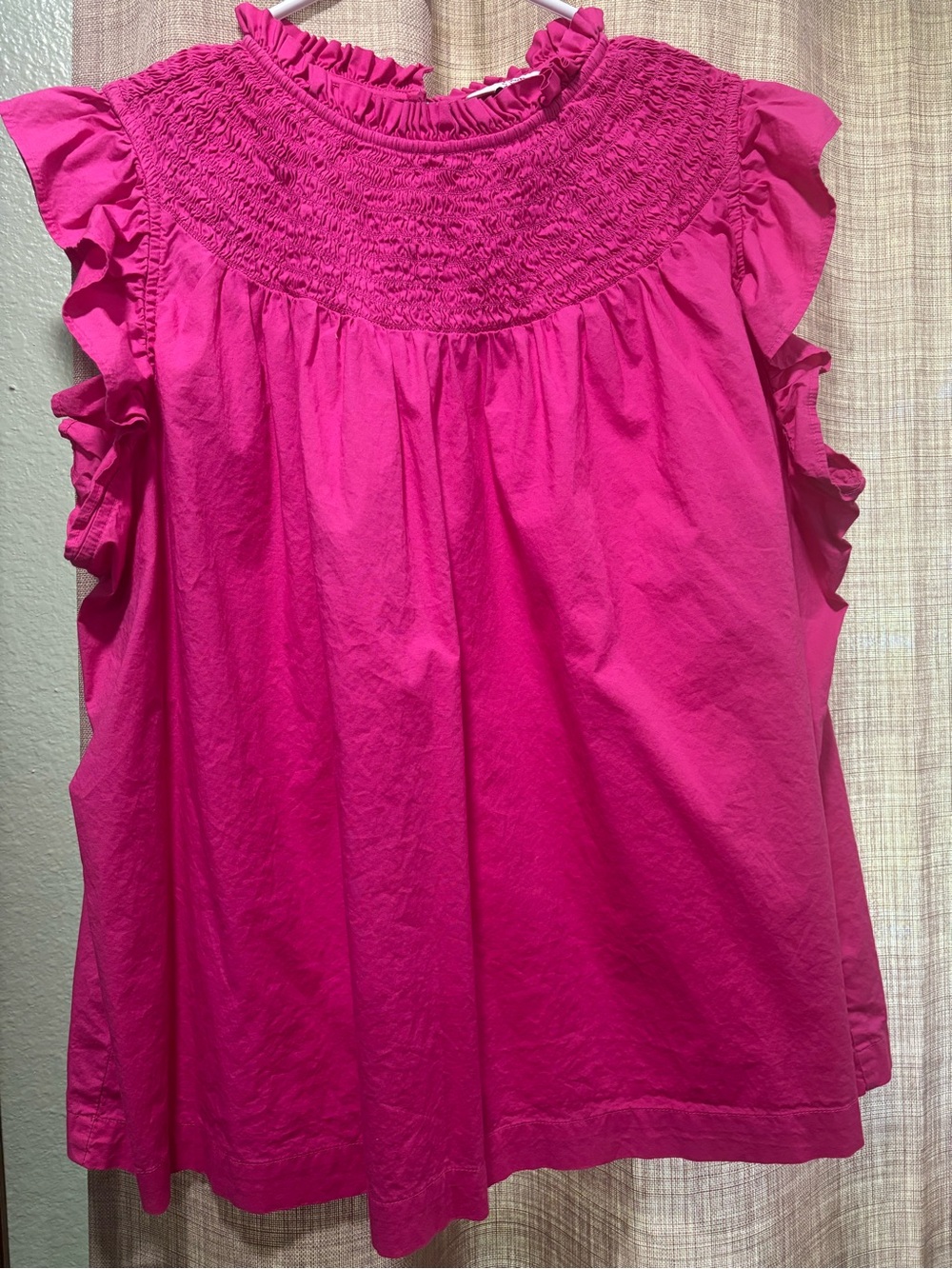 crown & ivy Hot Pink Smocked Ruffle Sleeve Blouse
